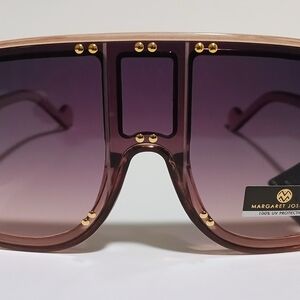 Purple Gradient Shield Sunglasses with Gold Stud Accents